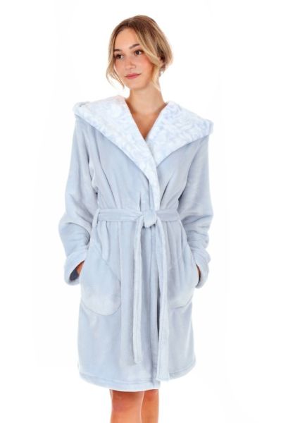 FLORA krátký župan s kapucí - Ledově modrá, vel. S, galerie